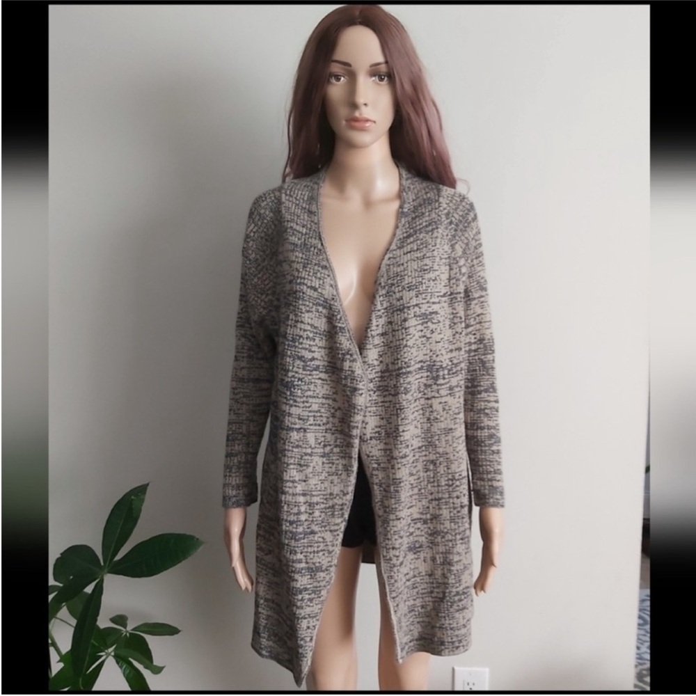 Monk & Lou cardigan sweater Small tan gray long open knit